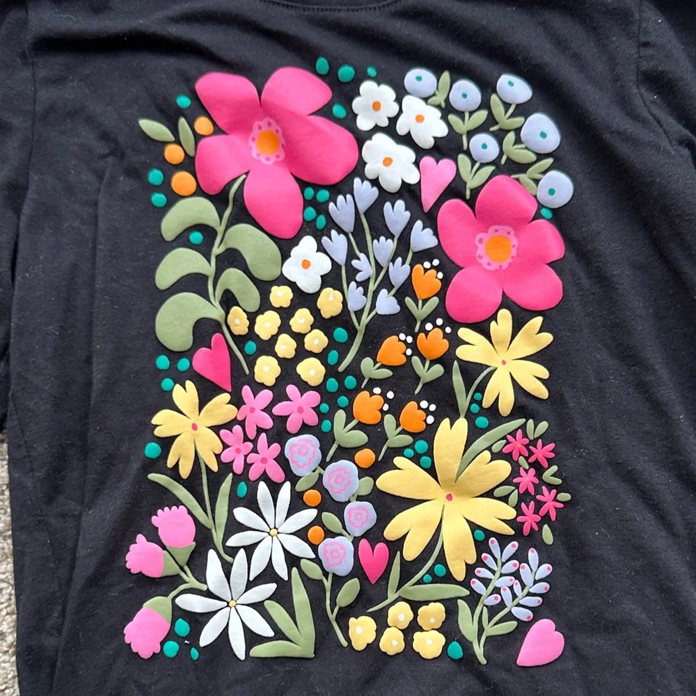 Children's Place Black Long Sleeve Tee with Colorful Floral Design size medium